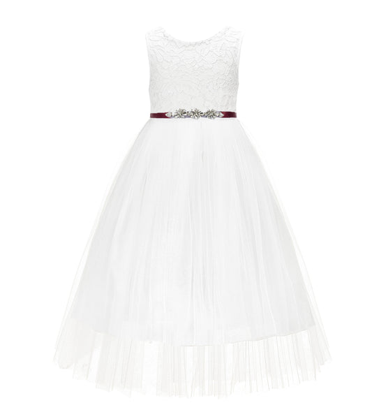 Ivory Scalloped V-Back A-Line Lace Flower Girl Dresses Communion 207R4 Ivory / Dusty Blue / 5 Ivory Scalloped V-Back A-Line Lace Flower Girl Dresses Communion 207R4 Ivory / Dusty Blue / 5