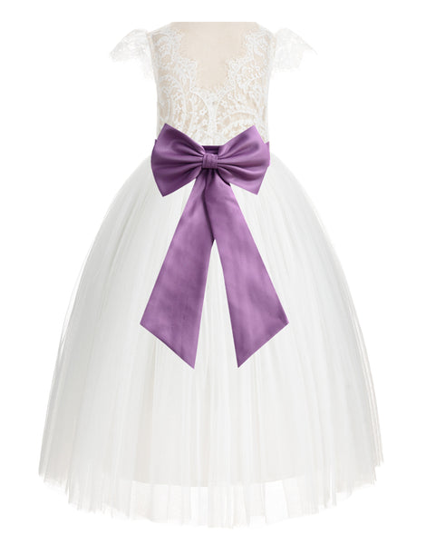 Ivory Cap Sleeves V-Back Lace Flower Girl Dress Bridesmaid 622T(2) Ivory / Wisteria / 10 Ivory Cap Sleeves V-Back Lace Flower Girl Dress Bridesmaid 622T(2) Ivory / Wisteria / 10