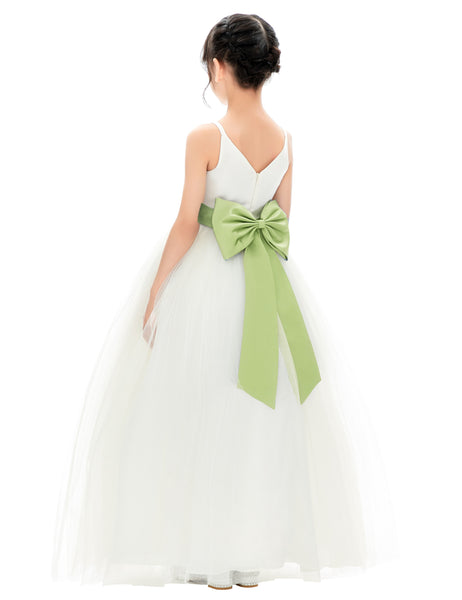V-Neck Ivory Tulle Flower Girl Dress with Tiebow Bridesmaid 218noFT(1) | Ekidsbridal V-Neck Ivory Tulle Flower Girl Dress with Tiebow Bridesmaid 218noFT(1) | Ekidsbridal