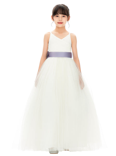 V-Neck Ivory Tulle Flower Girl Dress with Tiebow Bridesmaid 218noFT(2) | Ekidsbridal V-Neck Ivory Tulle Flower Girl Dress with Tiebow Bridesmaid 218noFT(2) | Ekidsbridal