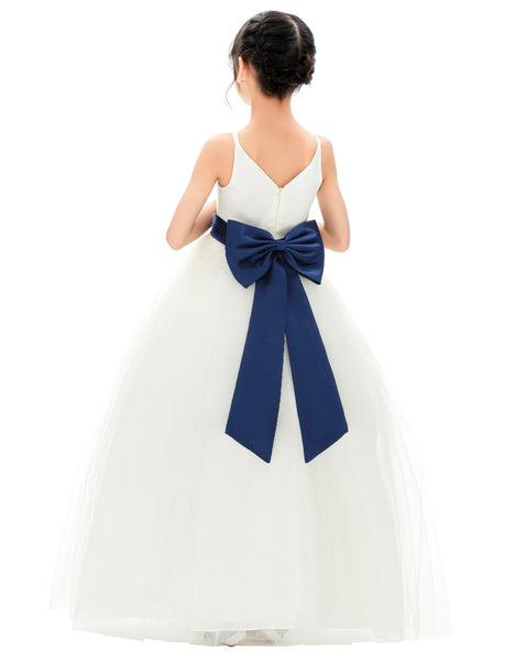 V-Neck Ivory Tulle Flower Girl Dress with Tiebow Bridesmaid 218noFT(3) | Ekidsbridal V-Neck Ivory Tulle Flower Girl Dress with Tiebow Bridesmaid 218noFT(3) | Ekidsbridal