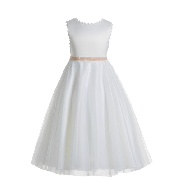 Ivory V-Back Lace Edge Junior Flower Girl Dress Holy Baptism First Communion Christening Dresses 183 Ivory / red / 10 Ivory V-Back Lace Edge Junior Flower Girl Dress Holy Baptism First Communion Christening Dresses 183 Ivory / red / 10