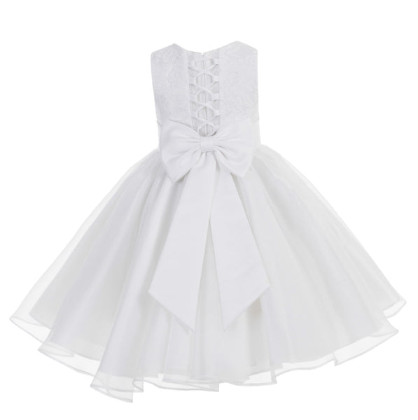 White Lace Organza Flower Girl Dress Elegant Formal Junior Beauty Pageant Communion Baptism 186T(1) White / Clover Green / 2 White Lace Organza Flower Girl Dress Elegant Formal Junior Beauty Pageant Communion Baptism 186T(1) White / Clover Green / 2