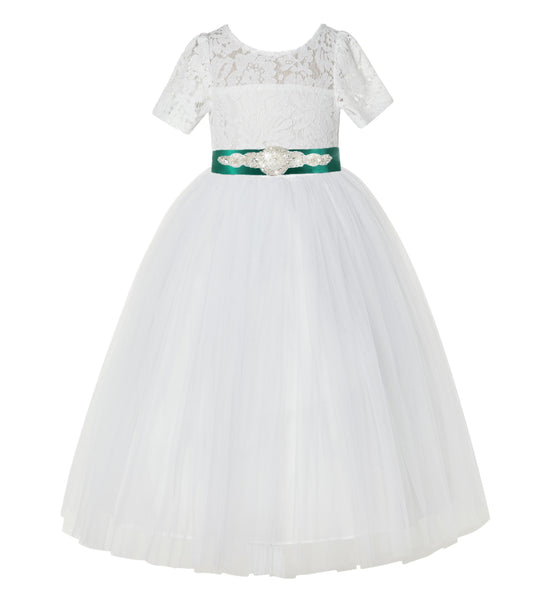 Ivory Floral Lace Flower Girl Dress with Sleeves Pretty Princess LG2R7 Mauve / 6 Ivory Floral Lace Flower Girl Dress with Sleeves Pretty Princess LG2R7 Mauve / 6