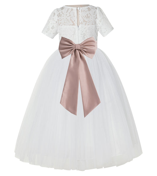 Ivory Floral Lace Flower Girl Dress w/ Sleeves Pageant Dresses LG2T(5) | Ekidsbridal Ivory Floral Lace Flower Girl Dress w/ Sleeves Pageant Dresses LG2T(5) | Ekidsbridal