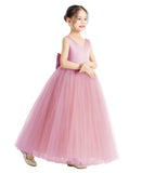 V-Neck Satin Flower Girl Dress for Special Occasions Birthday Gown Father Daughter Dance Recital 522