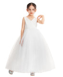 V-Neck Satin Flower Girl Dress for Special Occasions Birthday Gown Father Daughter Dance Recital 522