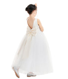 V-Neck Satin Flower Girl Dress for Special Occasions Birthday Gown Father Daughter Dance Recital 522