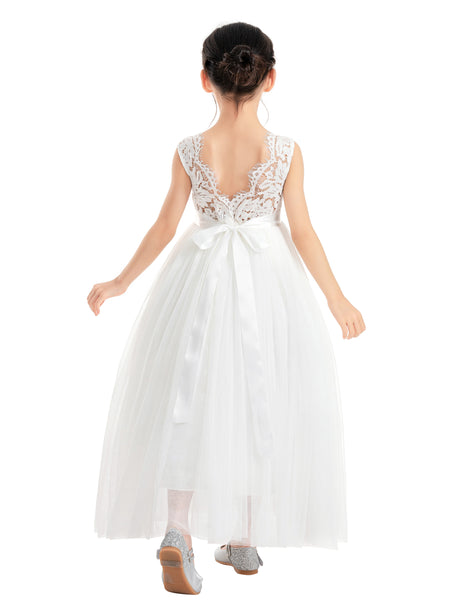 Flower Girl Color Dresses Scalloped Lace Back Special Occasions for Pageants Junior Bridesmaids 207R