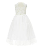 Ivory Scalloped V-Back A-Line Lace Flower Girl Dresses for Communion Church Christening Gown 207R4