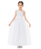 One Shoulder Sequins Chiffon Flower Girl Dress for Special Occasions Photoshoot Ceremonial Gown 328