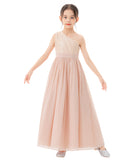 One Shoulder Sequins Chiffon Flower Girl Dress for Special Occasions Photoshoot Ceremonial Gown 328