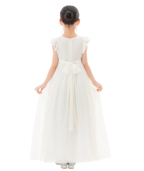 Ruffle Chiffon Flower Girl Dresses for Special Occasions Junior Pageants Communion Baptism Gowns 822
