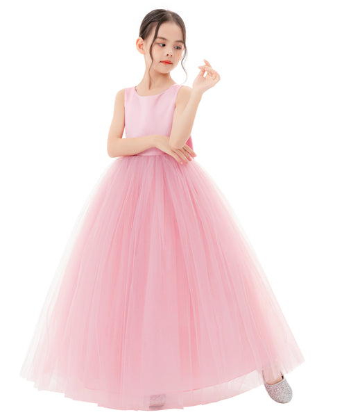 Satin Backless Tulle Flower Girl Dresses for Special Occasions Bridesmaid Pretty Princess Gown 722