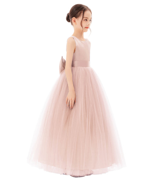 Satin Backless Tulle Flower Girl Dresses for Special Occasions Bridesmaid Pretty Princess Gown 722