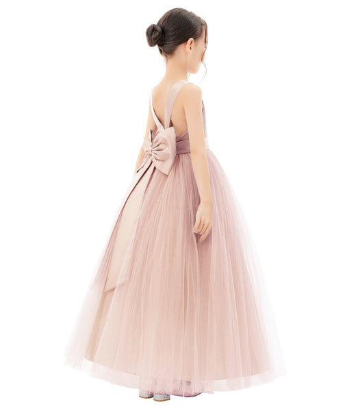 Satin Backless Tulle Flower Girl Dresses for Special Occasions Bridesmaid Pretty Princess Gown 722