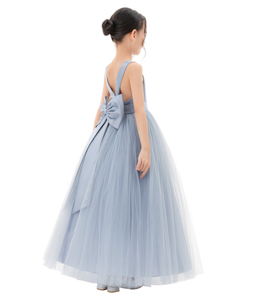 Satin Backless Tulle Flower Girl Dresses for Special Occasions Bridesmaid Pretty Princess Gown 722