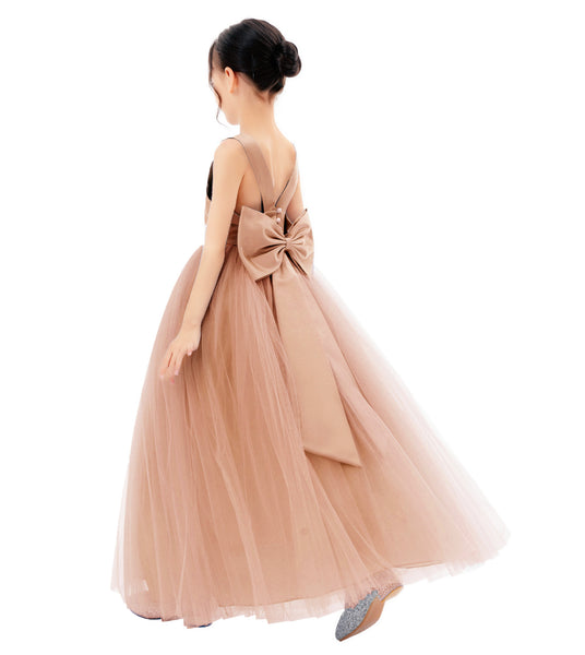 Satin Backless Tulle Flower Girl Dresses for Special Occasions Bridesmaid Pretty Princess Gown 722