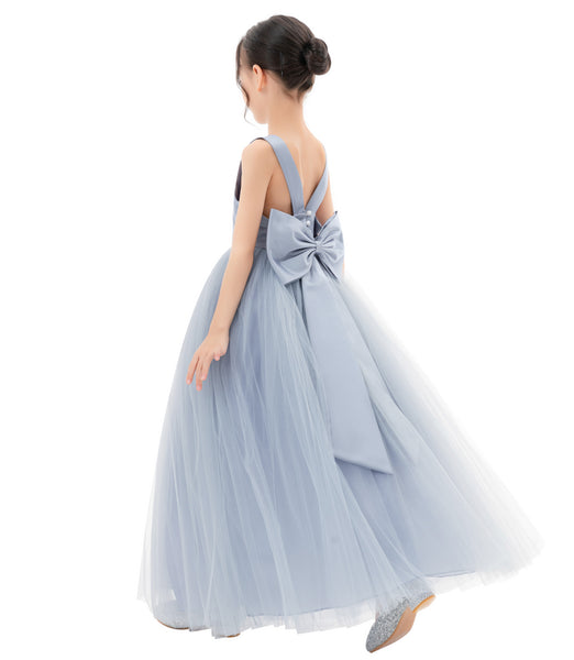 Satin Backless Tulle Flower Girl Dresses for Special Occasions Bridesmaid Pretty Princess Gown 722