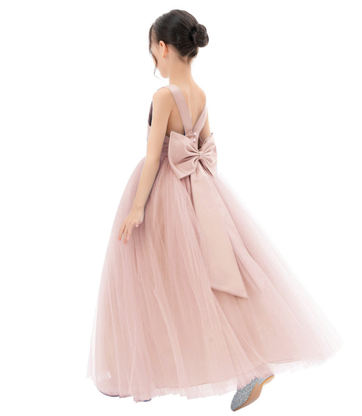 Satin Backless Tulle Flower Girl Dresses for Special Occasions Bridesmaid Pretty Princess Gown 722