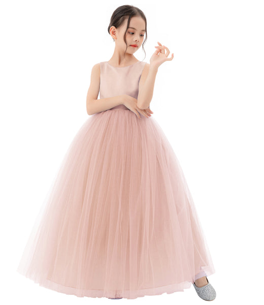 Satin Backless Tulle Flower Girl Dresses for Special Occasions Bridesmaid Pretty Princess Gown 722