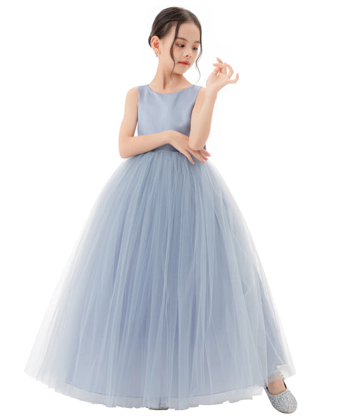 Satin Backless Tulle Flower Girl Dresses for Special Occasions Bridesmaid Pretty Princess Gown 722