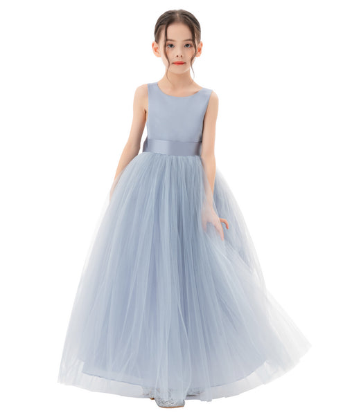 Satin Backless Tulle Flower Girl Dresses for Special Occasions Bridesmaid Pretty Princess Gown 722