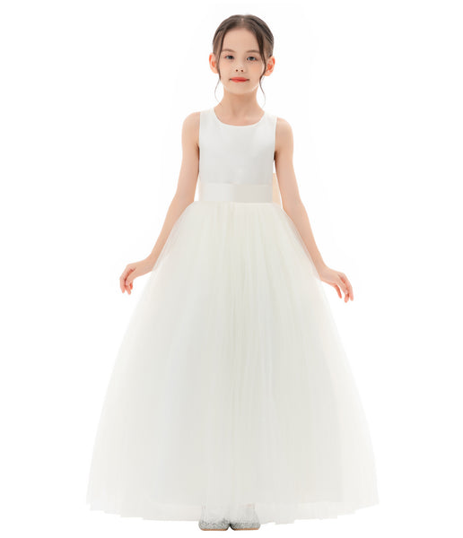 Satin Backless Tulle Flower Girl Dresses for Special Occasions Bridesmaid Pretty Princess Gown 722