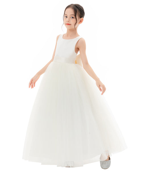 Satin Backless Tulle Flower Girl Dresses for Special Occasions Bridesmaid Pretty Princess Gown 722