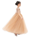 Sequins V-Back Cap Sleeves Formal Flower Girl Dresses for Junior Pageant Christening Church Gown 323