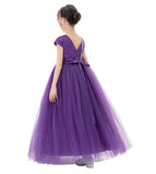 Sequins V-Back Cap Sleeves Formal Flower Girl Dresses for Junior Pageant Christening Church Gown 323