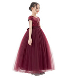 Sequins V-Back Cap Sleeves Formal Flower Girl Dresses for Junior Pageant Christening Church Gown 323