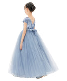 Sequins V-Back Cap Sleeves Formal Flower Girl Dresses for Junior Pageant Christening Church Gown 323