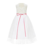 Ivory Scalloped V-Back A-Line Lace Flower Girl Dresses for Communion Church Christening Gown 207R4