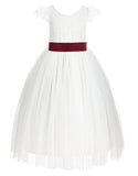 Ivory Cap Sleeves V-Back Lace Flower Girl Dress Special Occasions Junior Bridesmaid Gown 622T(3)