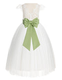 Ivory Cap Sleeves V-Back Lace Flower Girl Dress Special Occasions Junior Bridesmaid Gown 622T(3)