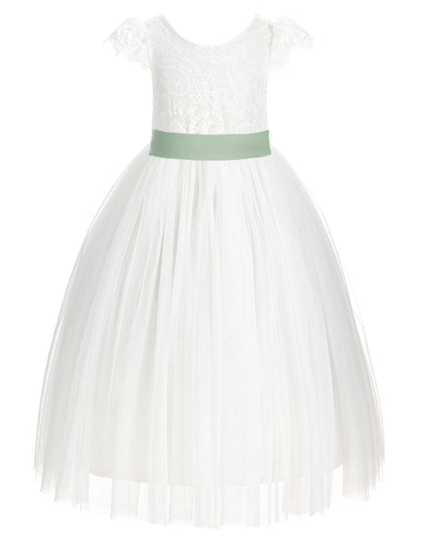 Ivory Cap Sleeves V-Back Lace Flower Girl Dress Special Occasions Junior Bridesmaid Gown 622T(3)