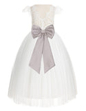 Ivory Cap Sleeves V-Back Lace Flower Girl Dress Special Occasions Junior Bridesmaid Gown 622T(3)