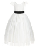 Ivory Cap Sleeves V-Back Lace Flower Girl Dress Special Occasions Junior Bridesmaid Gown 622T(3)