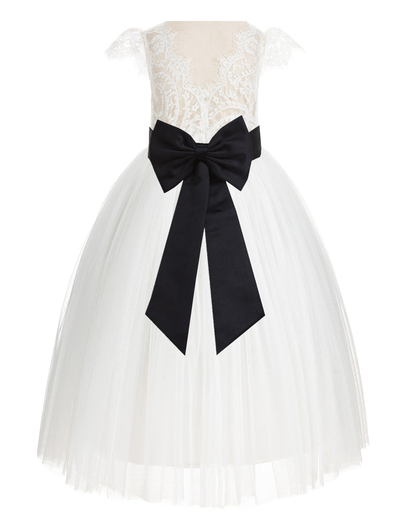 Ivory Cap Sleeves V-Back Lace Flower Girl Dress Bridesmaid 622T(3) Ivory / Dusty Lavender / 10 Ivory Cap Sleeves V-Back Lace Flower Girl Dress Bridesmaid 622T(3) Ivory / Dusty Lavender / 10