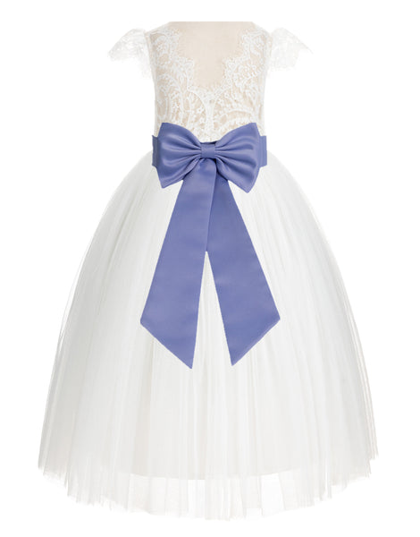 Ivory Cap Sleeves V-Back Lace Flower Girl Dress Special Occasions Junior Bridesmaid Gown 622T(2)