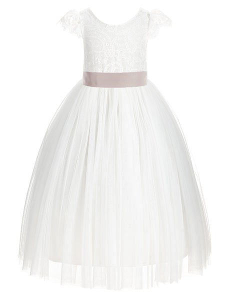 Ivory Cap Sleeves V-Back Lace Flower Girl Dress Special Occasions Junior Bridesmaid Gown 622T(2)