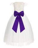 Ivory Cap Sleeves V-Back Lace Flower Girl Dress Special Occasions Junior Bridesmaid Gown 622T(2)