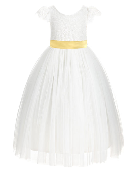 Ivory Cap Sleeves V-Back Lace Flower Girl Dress Special Occasions Junior Bridesmaid Gown 622T(2)