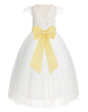 Ivory Cap Sleeves V-Back Lace Flower Girl Dress Special Occasions Junior Bridesmaid Gown 622T(2)