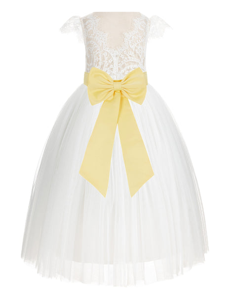 Ivory Cap Sleeves V-Back Lace Flower Girl Dress Special Occasions Junior Bridesmaid Gown 622T(2)