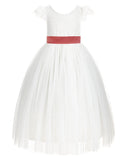 Ivory Cap Sleeves V-Back Lace Flower Girl Dress Special Occasions Junior Bridesmaid Gown 622T(2)