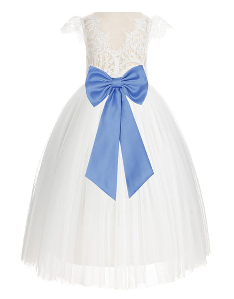 Ivory Cap Sleeves V-Back Lace Flower Girl Dress Special Occasions Junior Bridesmaid Gown 622T(3)