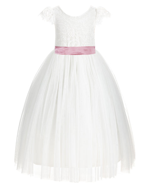 Ivory Cap Sleeves V-Back Lace Flower Girl Dress Special Occasions Junior Bridesmaid Gown 622T(3)