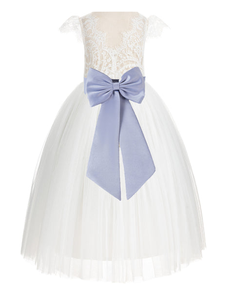 Ivory Cap Sleeves V-Back Lace Flower Girl Dress Special Occasions Junior Bridesmaid Gown 622T(3)